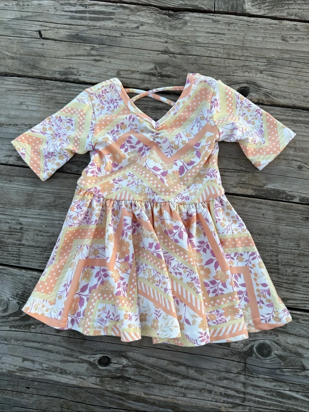 Dot Dot Smile Peach, Cream & Lavender Floral Chevron Girls' Dress size 6-12M